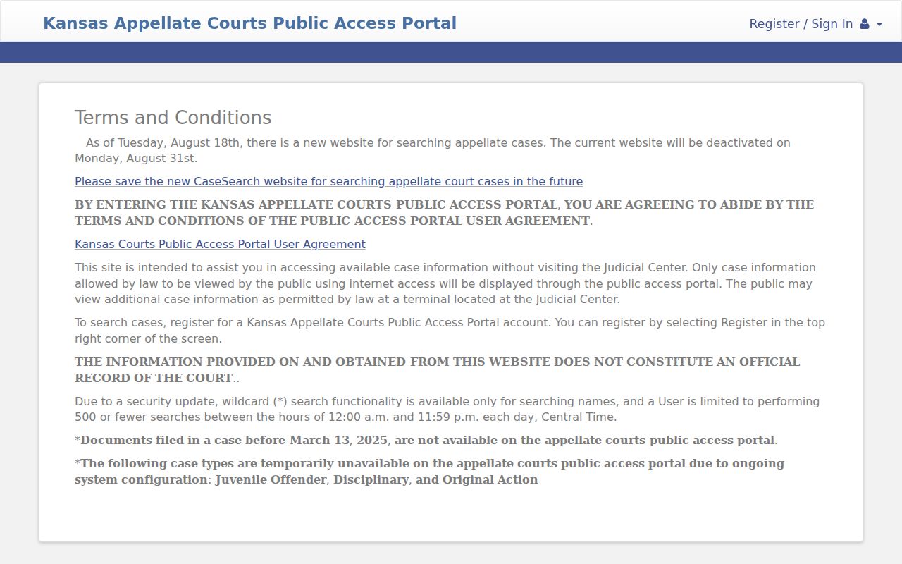 Separate Kansas appellate portal for Ness County court record appeals