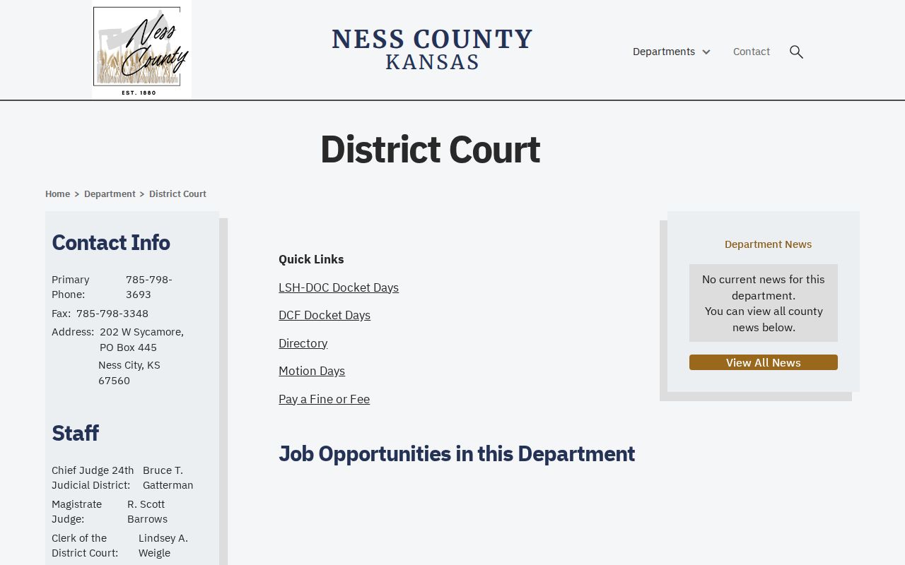 Ness County District Court docket contact and schedule links