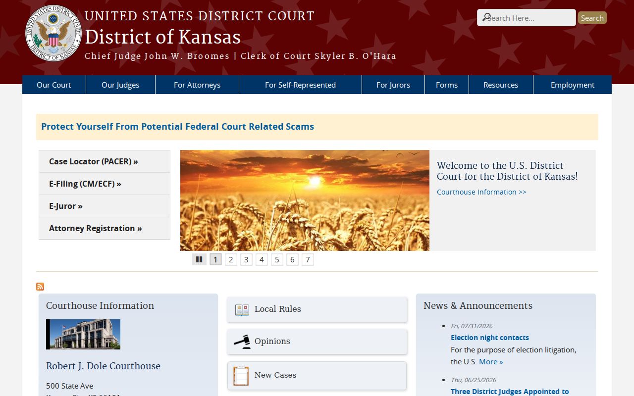 Federal court portal separate from Ness County traffic ticket records